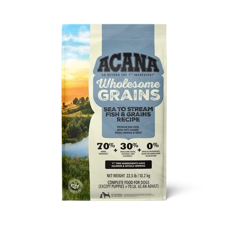 Wholesome Grains, Sea to Stream Fish & Grains Recipe Dry Dog Food package