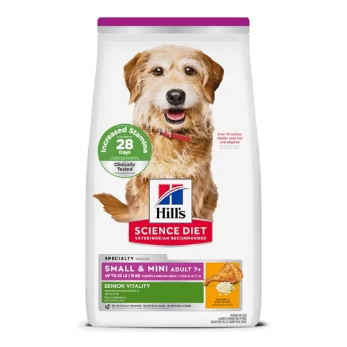 Adult 7+ Senior Vitality Small & Mini Chicken & Rice Recipe Dog Food package