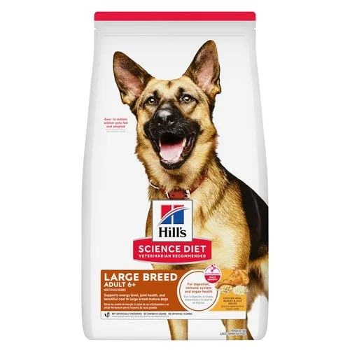 Adult 6+ Large Breed Chicken Meal, Barley & Rice Recipe Dog Food package