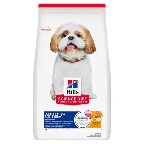 Adult 7+ Small Bites Chicken Meal, Barley & Rice Recipe Dog Food package