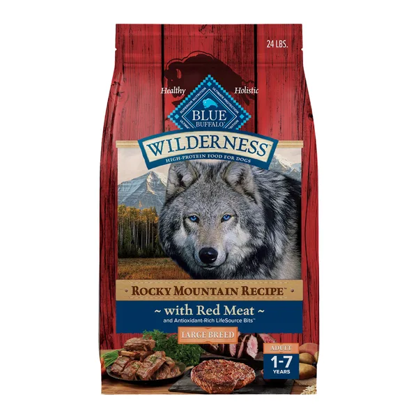 Blue Buffalo Wilderness Rocky Mountain Recipe High Protein, Beef Large Breed Adult Dry Dog Food package
