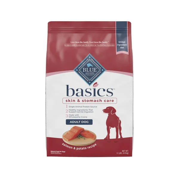 Blue Buffalo Basics Skin & Stomach Care, Salmon & Potato Adult Dry Dog Food, Chicken Free package