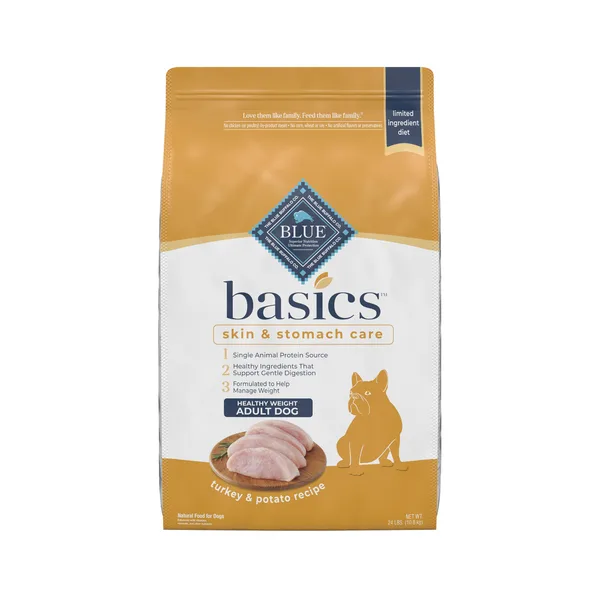 Blue Buffalo Basics Skin & Stomach Care, Turkey & Potato Healthy Weight Dry Dog Food, Chicken Free package