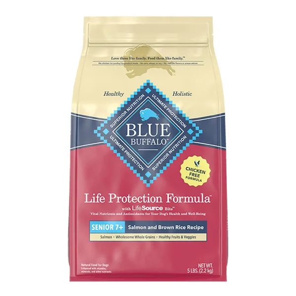 Blue Buffalo Life Protection Formula Salmon Senior Dry Dog Food, Chicken Free package