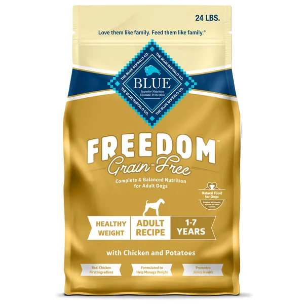 Blue Buffalo Freedom Grain Free, Healthy Weight Chicken & Potatoes Adult Dry Dog Food package