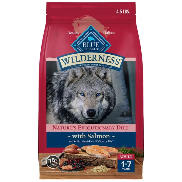 Blue Buffalo Wilderness High Protein, Salmon with Wholesome Grains Adult Dry Dog Food package