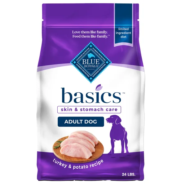Blue Buffalo Basics Skin & Stomach Care, Turkey & Potato Adult Dry Dog Food, Chicken Free package