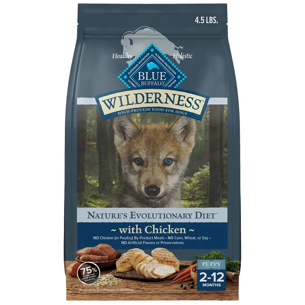 Blue Buffalo Wilderness High Protein, Chicken Puppy Dry Dog Food package