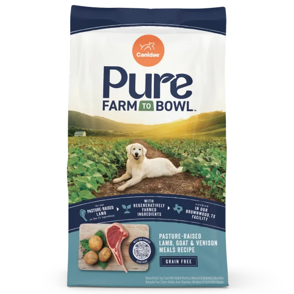 Pure Farm To Bowl Pasture-Raised Lamb and Goat & Venison Meals Grain Free Recipe package