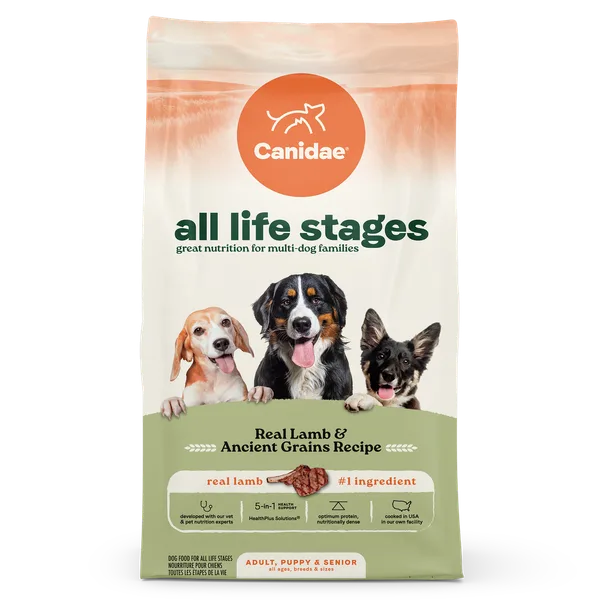 All Life Stages Dry Dog Food Real Lamb & Ancient Grains Recipe package