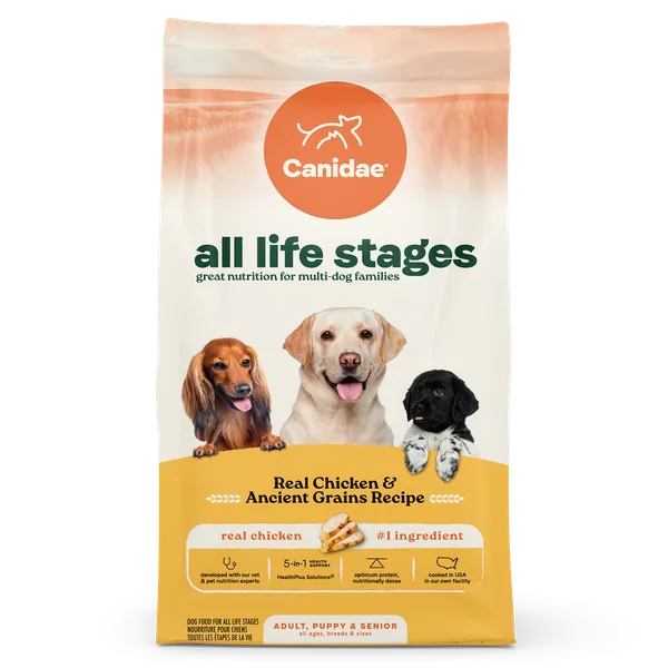 All Life Stages Dry Dog Food Real Chicken & Ancient Grains Recipe package