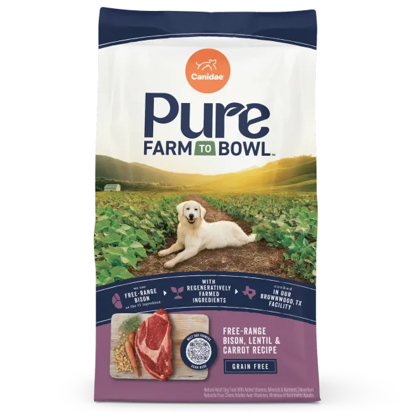 Pure Farm To Bowl Free-Range Bison, Lentil & Carrot Grain Free Recipe package