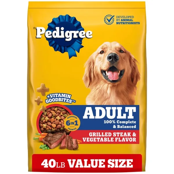 High Protein Adult Dry Dog Food, Grilled Steak & Vegetable package