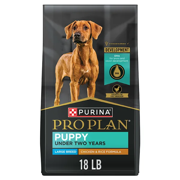 Purina Pro Plan Large Breed Dry Puppy Food, Chicken and Rice Formula package