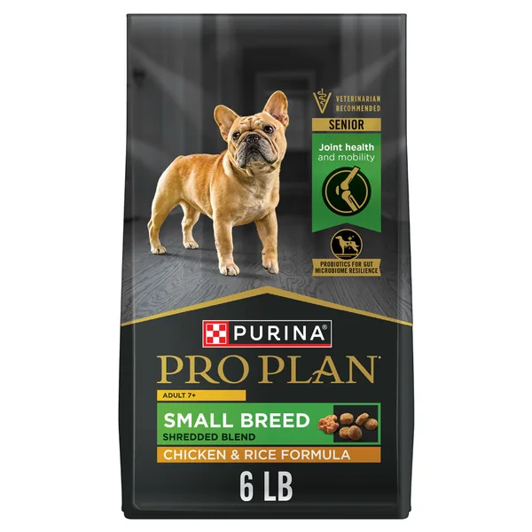 Purina Pro Plan Small Breed 7+ Shredded Blend Chicken and Rice Formula Senior Dry Dog Food package