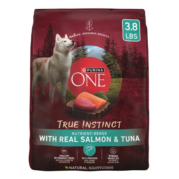 Purina ONE True Instinct High Protein Dry Dog Food - Natural, Salmon & Tuna package