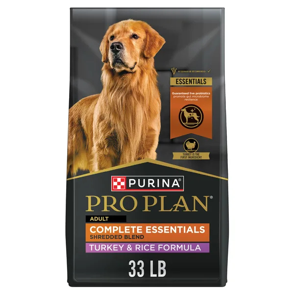 Purina Pro Plan Complete Essentials Shredded Blend Turkey and Rice Dry Dog Food Formula package