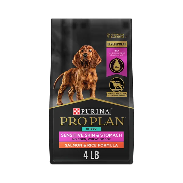 Purina Pro Plan Sensitive Skin and Stomach Dry Dog Food Puppy Salmon and Rice Formula package