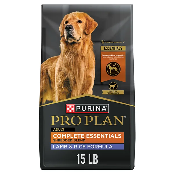 Purina Pro Plan Complete Essentials Shredded Blend Lamb & Rice Formula Dry Dog Food With Probiotics package