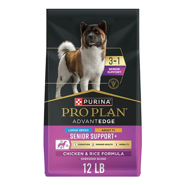 Purina Pro Plan AdvantEDGE Senior Support+ Large Breed Shredded Chicken Formula Dry Dog Food package