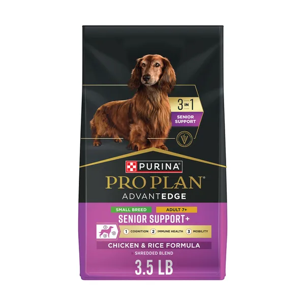 Purina Pro Plan AdvantEDGE Senior Support+ Small Breed Shredded Chicken Formula Dry Dog Food package