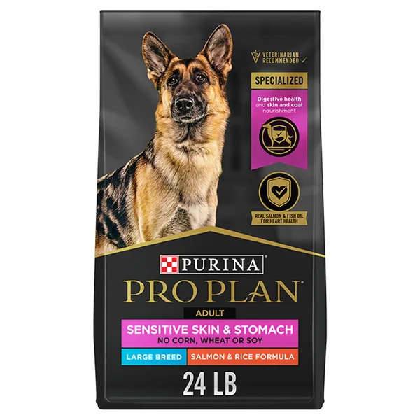 Purina Pro Plan Sensitive Skin and Stomach Dry Dog Food Large Breed Salmon and Rice Formula package