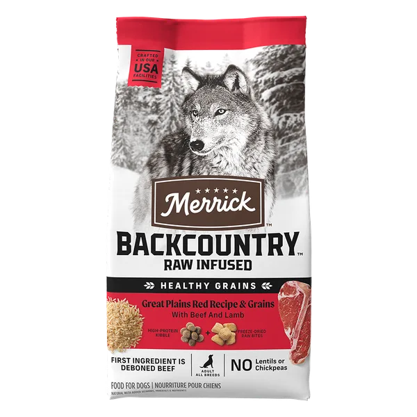 Backcountry Raw Infused With Healthy Grains Great Plains Red Recipe Dry Dog Food package