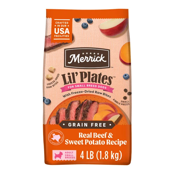 Lil' Plates Grain Free Real Beef & Sweet Potato with Raw Bites Recipe Dry Dog Food package