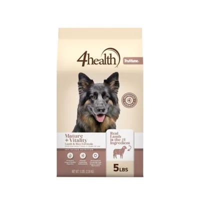 4health with Wholesome Grains Mature Adult And Vitality Lamb Recipe Dry Dog Food package