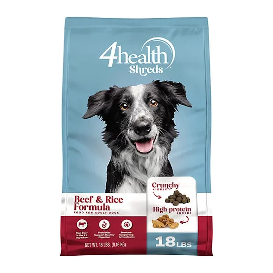 4health Shreds Adult Beef and Rice Formula Dry Dog Food package