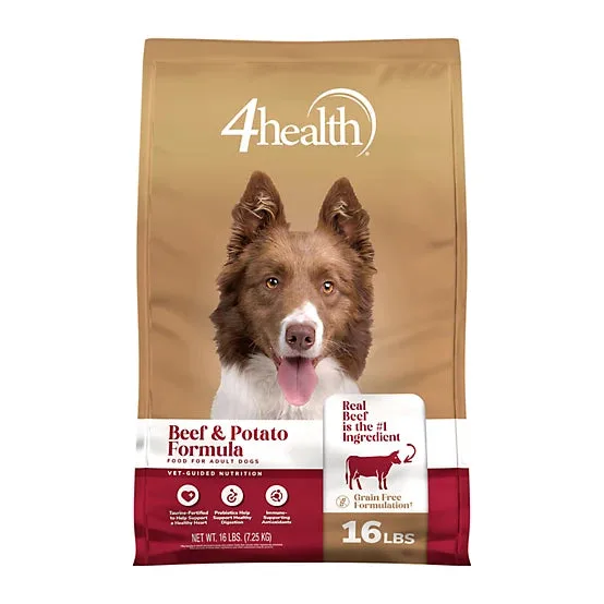 4health Grain Free Adult Beef and Potato Formula Dry Dog Food package