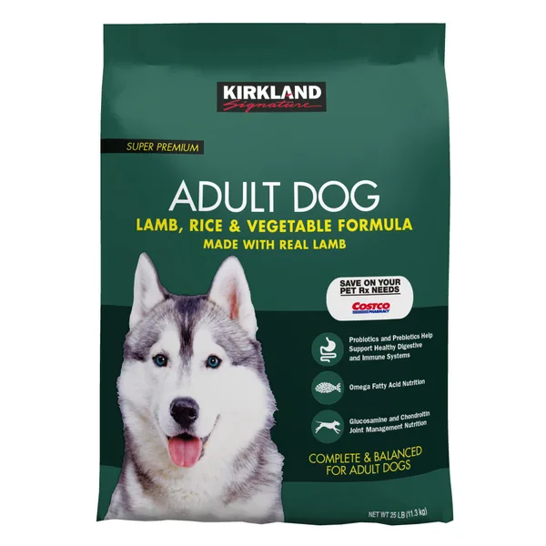 Kirkland Signature Adult Formula Lamb, Rice and Vegetable Dog Food package