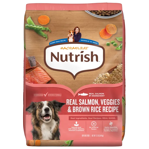 Rachael Ray® Nutrish™ Adult Dry Dog Food Real Salmon, Veggies & Brown Rice Recipe package