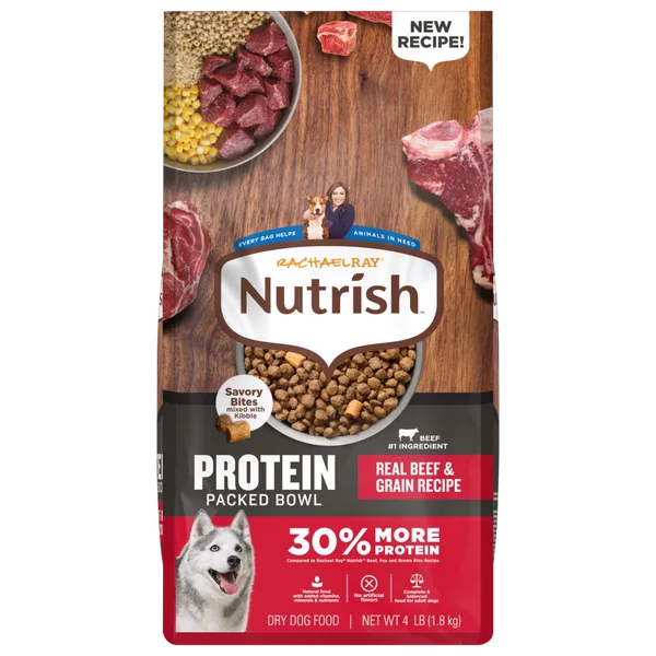 Rachael Ray® Nutrish™ Adult Dry Dog Food Protein Packed Bowl, Real Beef & Grain Recipe package