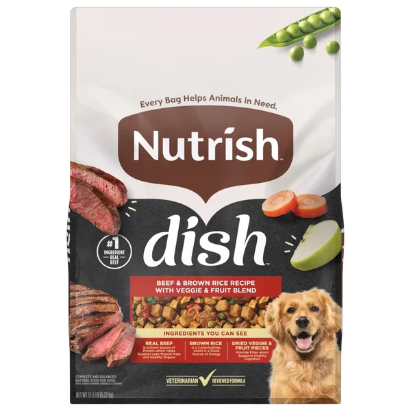 Rachael Ray® Nutrish™ Dish™ Beef & Brown Rice Recipe with Veggie & Fruit Blend Dry Dog Food package
